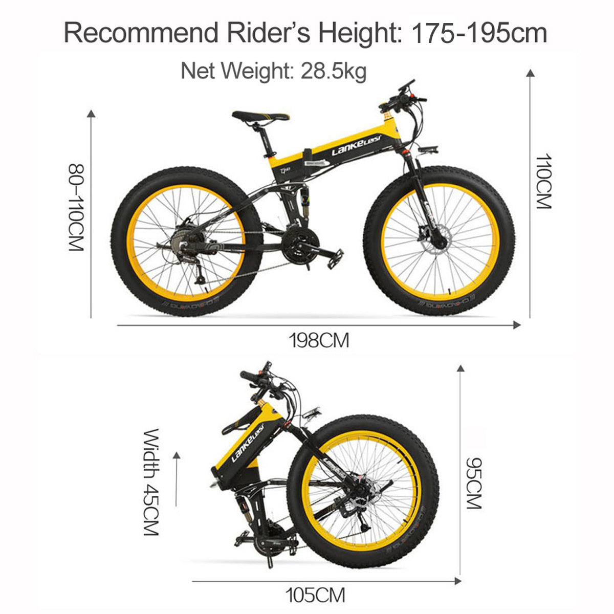 Lankeleisi T750plus 1000W 5-Grade Pedal Assist Power System Electric Fat Tire Bike, 26*4.0 Snow Tire Wheel, ambos frenos de disco, batería extraíble de gran capacidad incorporada, 27 velocidades