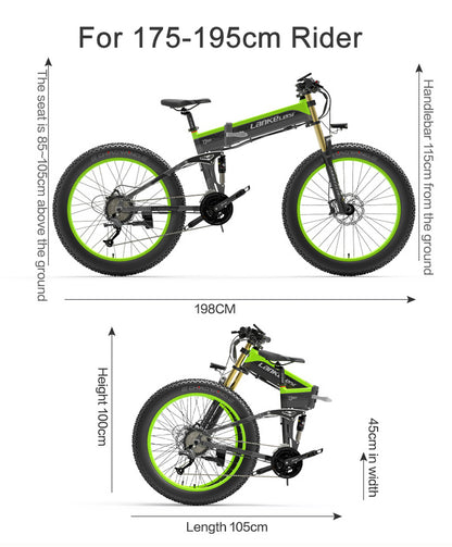 Lankeleisi XT750Plus 1000W Powerful Electric Fat Tire Bike, 5 Level Pedal Assist, 48V 14.5A/17.5A Stor Kapacitet Litium Batteri, anta Dubbel axel suspension nedförsbacke gaffel