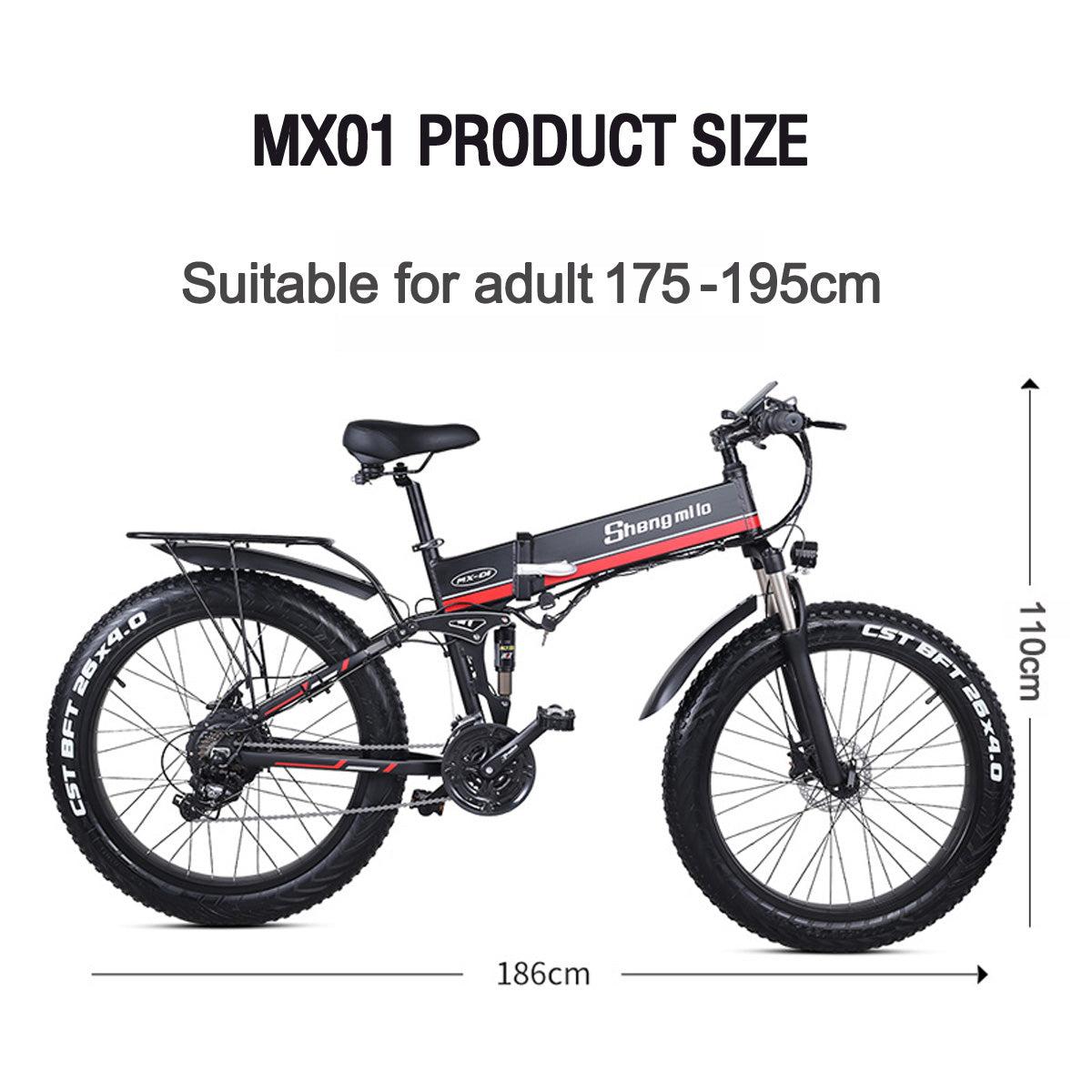 MX01 26 Inch Folding Electric Bicycle, 48V 1000W Powerful Motor, Mountain Bike Fat Bike, 5-level Pedal Assist Snow Bike