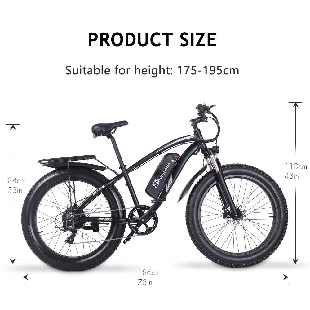 Shengmilo MX02S 26 Inch Electric Bike 1000W Mens Mountain Bike Snow Bike 48V17Ah Lithium Battery 4.0 Fat Tire E-cykel Hydraulisk Disc Brake